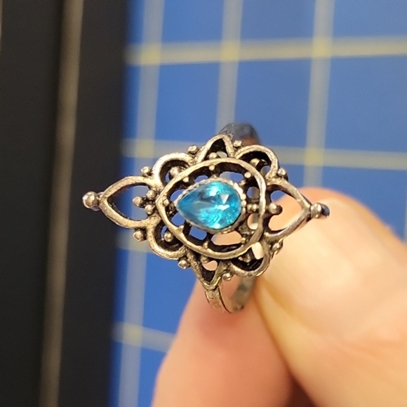 Turquoise Faux Stone Dark Silver Tone Ring Size 6.5 - Picture 1 of 4